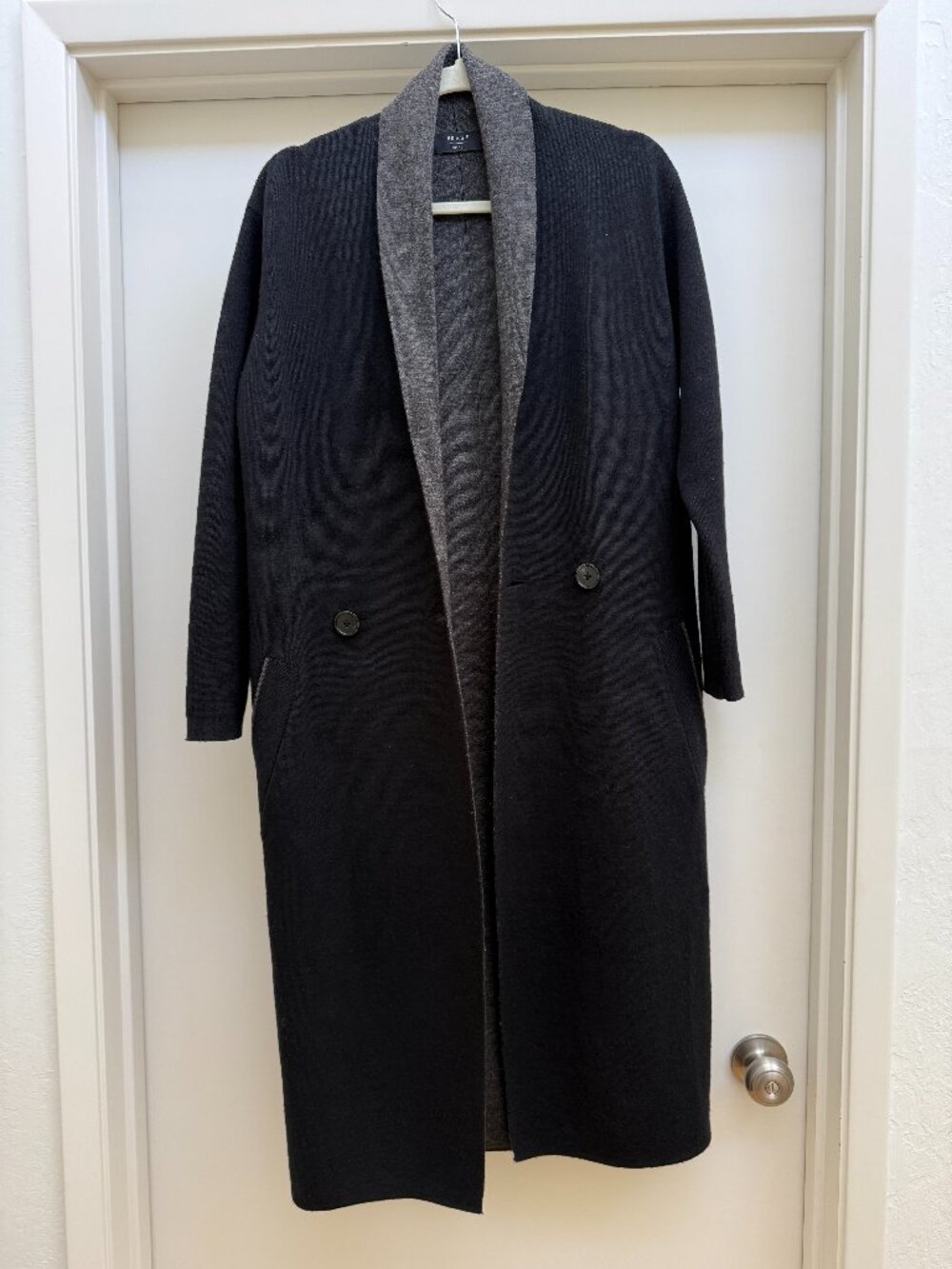 Women's Wool Robe Coat Black and Grey Size S